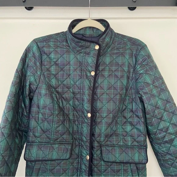 Talbots Quilted Puffer Jacket Women's S Green Tartan Plaid Barn Old Money Preppy - Picture 2 of 15